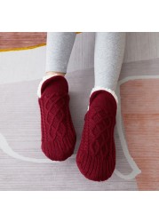 1 Pair Thick Warm Sleep Socks Slippers Women Girls Autumn Winter Velvet Home Floor Socks Non-slip Mid-tube Kawaii Cute Socks