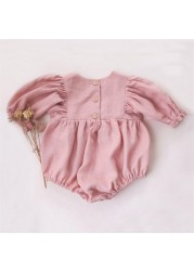 0-18M Baby Girl Cotton Pants Solid Color Long Sleeve Romper Spring Jumpsuits Infant One Piece Newborn Baby Girl Clothes