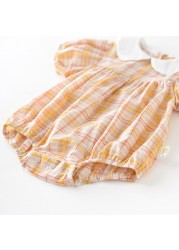 Summer Newborn Baby Shirts Twin Clothes Fashion Plaid Shirts Infant Peter Pan Neck Baby Shirts 0-3 Years