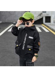 New 2022 polyester spring and autumn jacket for boy fashion Korean version hooded print windbreaker casual cool children's clothing