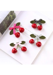 Baby Girl Cute Fruit Cherry Hair Clip Bar Lattice Dot Bow Barrettes Hairpin for Children Girls Handmade Fashion Kids Headwear