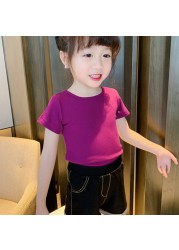 Girls T-shirt Kids Short Sleeve Back Bow-knot Baby Cotton Shirt Clothes 2022 Summer Chilren Hot Color Surface Tees