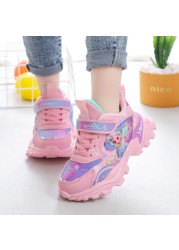 Disney girls' cotton sports shoes for children plus velvet warm Elsa princess students winter new children's running shoes