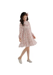 Long Sleeve Girls Dress 2022 Spring Summer New Korean Girls Dress Floral Chiffon Princess Dress Collage Style Kids Clothes