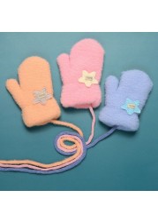 0-2Y Soft Plus Velvet Baby Boys Girls Gloves Newborn Mittens Outdoor Warm Rope Full Finger Kids Gloves Children Thick Fleece