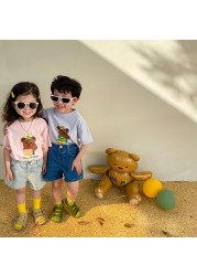 MILANCEL Children's T-Shirt 2022 Summer New Girl Short Sleeve Boy Cartoon Bear Tees