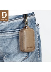 DIDE Vintage Car Genuine Leather Mini Key Bag Coin Purse Wallets Men Women Keys Organizer Keychain Double Zipper Key Cover