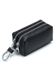 New Genuine Leather Men Key Wallet Male Car Key Bag Keys Holder Litchi Pattern Key Case Double Zipper Organizer Small Wallets