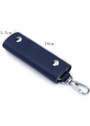 Portable High Quality Leather Key Case Double Snap Button Handmade Durable Simple Practical Color