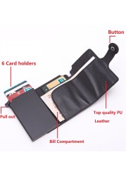 Card Holder with RFID Button for Men, Card Holder with Wallet Black, Metal, Aluminum, Auto Pop Up, Wallet Black