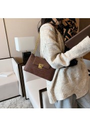 Solid Color Flap PU Leather Shoulder Crossbody Bags for Women Luxury Women's Designer Chain Handbag Crocodile Female Travel Bag