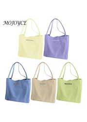 Fashion ladies shoulder bags canvas embroidery letters pure color large capacity shopping bags travel bag