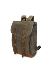 Men's vintage backpack ole waxed leather canvas shoulder bag trend leisure bag waterproof women bag 14 inch laptop backpack travel