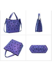 Women's Luminous Handbag, Embroidered Geometric Shoulder Bag, Padded Shoulder Bag, Laser, Foldable, 2020