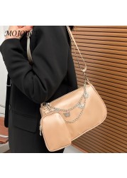 Elegant Women's Shoulder Bag PU Leather Pure Color Underarm Fashion Bags Ladies Butterfly Chain Travel Handbag