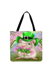 Fashionable Ladies Hamster Shoulder Shopping Bag Linen Printing Pattern Eco-friendly Tote Large Capacity Handbags