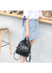 Fashion PU Leather Women Backpack Female Small Black Bags Zipper Bags Solid Student Backpack Backpack For Girls