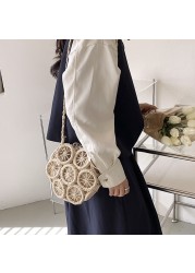 Round Beach Summer Straw Bag Handmade Woven Designer Bohemian Casual Travel Crossbody Circle Rattan Shoulder Bags Woman