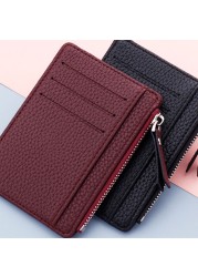 Women Ultra Thin Card Holder PU Leather Unisex Zipper Business Card Case Men Credit Cards Small Wallet Credit Card Organizer