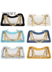 Summer Women Hand Woven Handbag Clear Waterproof Chain Shoulder Crossbody Bags Women Summer Purse for Travel Shopping