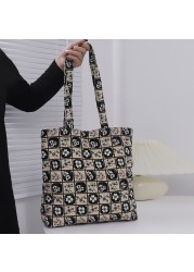 Women Canvas Shoulder Bag Large Capacity Fashion Handbag Casual Flower Daily Book Shopping Bag Bag for Girls Handbag 2022