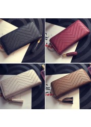 Women Long Wallets Clutch White High Quality Leather Tassel Ladies Zipper Bag Phone Coin Cash Receipt Card Holder