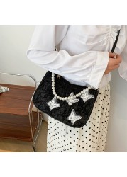 Retro Handbag 2022 Spring Butterfly Print Women Shoulder Bags Pearl Chain Handbags Female Crossbody Messenger Clutch Bags