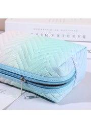 1PC Gradient Color PU Leather Cosmetic Bag For Women Zipper Travel Cosmetic Bag Large Female Waterproof Make Up Pouch Necessities