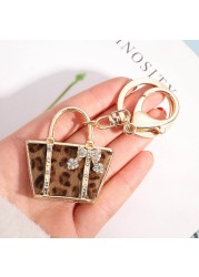 1pc Cute Leopard Grain Keychain Bag Small Pendant Aluminum Alloy Keychain With Bag Modeling Handbag Purse Ornaments Decoration