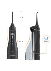 Mornwell Portable Oral Irrigator with Travel Bag Water Flosser USB Rechargeable 5 Nozzles Water Jet 200ml Waterproof Water Tank