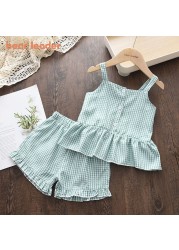 Bear Leader Baby Girls Clothes Sets Summer Plaid Print Girl Sleeveless T-shirts Vest Pants 2pcs Casual Outfits Kids Clothes