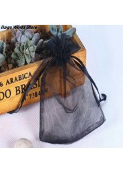 100pcs/lot Organza Jewelry Bag Tulle Drawstring Bag Jewelry Display Packaging Jewelry Pouches Wedding Gift Jewelry Display