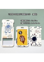 Cute Astronaut Cartoon Card Holder Keychain Student Doll Access Control Ic Card Sliding Certificate Cover For Women Men Wallet