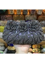 18 Colors Wedding Formal Dinner Clutch Women Golden Crystal Hand Evening Bags Metal Clutches Bags Flower Purse Wedding Purse