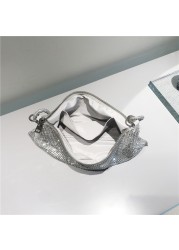 luxury designer shoulder bag fashion silver shiny crystal dinner women party wedding purses and handle rhinestones evening bag