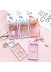 Cute Ear Card Holder Retractable Piggy Milk Bottle Student Card Holder Bus Pass Cover Keychain Card Badge Storage Bag