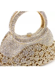 XIYUAN-Women's Gold Crystal Diamond Evening Bag Luxurious Party Bag Openwork Chain Shoulder Bag Women Bridal Party Handbag