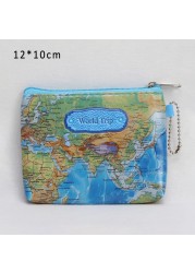 3D World Map Mini Wallet Small Zipper Wallet Personal Portable Wallet