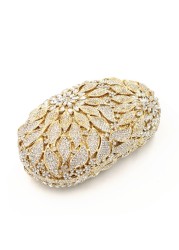 Gold Metal Leaves White Crystals Evening Bags Luxury Women Wedding Party Purse Ball Bag Rhinestone Mini Minaudio Ere