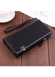 Original Luxury Brand Men Wallet Business Striped Clutch Leather Wallet Male Fashion Man Card Holder With Aipper Phone Bag