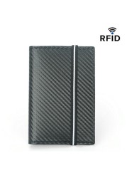 Carbon Fiber Microfiber Rfid Passport Cover Leather Elastic Strap Travel Document Holder ID Passport Bag