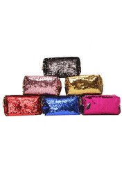 Small Embroidery Cosmetic Bag Women Girls Portable Makeup Bag with Shiny Sequins Travel Organizer Zipper Box