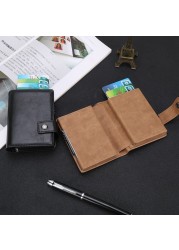 Double Box Rfid Credit Card Holder Aluminum ID Card Holder Business Card Holder Fashion Wallet Metal Leather Visit Pocket