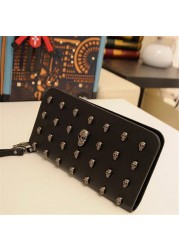 2021 Hot Sale Women Wallets Metal Skull Wallet Card Wallet Leather Cuff Purse Handbags For Women