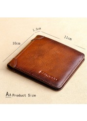 Men's Rfid Blocking Genuine Leather Bifold Wallet Vintage Slim Short Multifunctional Large Capacity Cowhide Wallet Money Clip