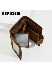 HEPIDEM RFID High Quality Crazy Horse Genuine Leather Slim Wallet 2020 New Front Pocket Money Dollar Bill Wallet for Men 8129