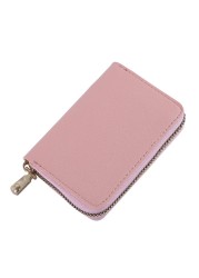 Women PU Zipper Cash ID Card Credit Card Holder Pure Color Business Card Case Name Card Holder Card Holder