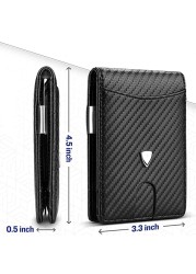 DIENQI Carbon Fiber Men Wallets Card Holder Rfid Money Bag Short Bi-fold Leather Small Size Wallet Male Wallet Smart Walet Black