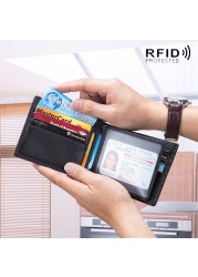 Rfid-محفظة من الجلد الطبيعي وألياف الكربون للرجال ، محفظة رجالية من الجلد الطبيعي مع حامل بطاقات ، محفظة صغيرة ، محفظة سوداء