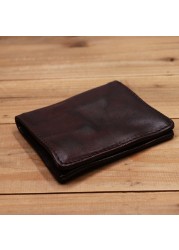 Genuine Leather Men Wallet Male Women Vintage Retro Wrinkle Short Small Slim Bifold Pocket Wallet With Card Holder High Quality